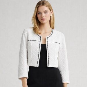 Bebe White Cropped Textured Blazer Jacket Screen Worn on TV Structured Bolero